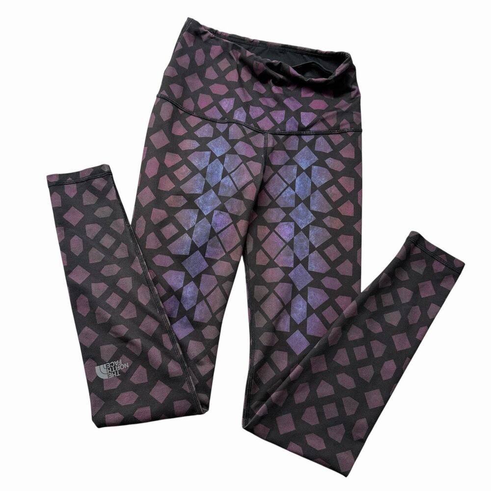 The North Face Womens Sz XS FlashDry Printed Leggings Key Pocket Black Purple
